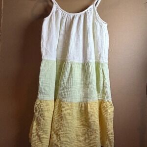 SCOOP Tiered Gauze Midi‎ Dress White Light Green Yellow Spaghetti Strap M 8 10